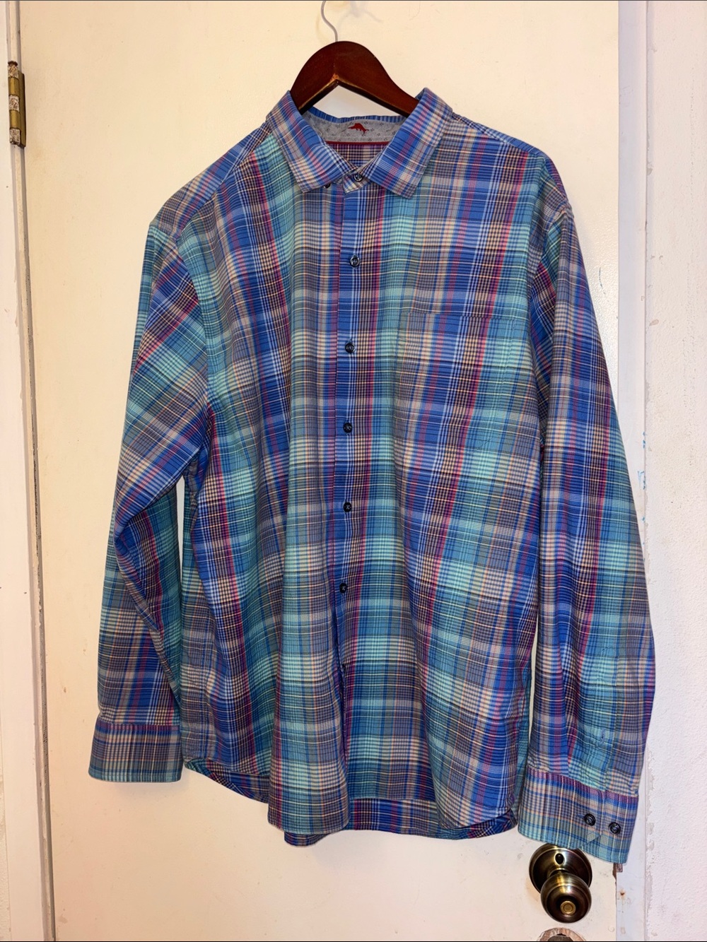 Tommy Bahama Teal and Blue Plaid Button-Down Shirt